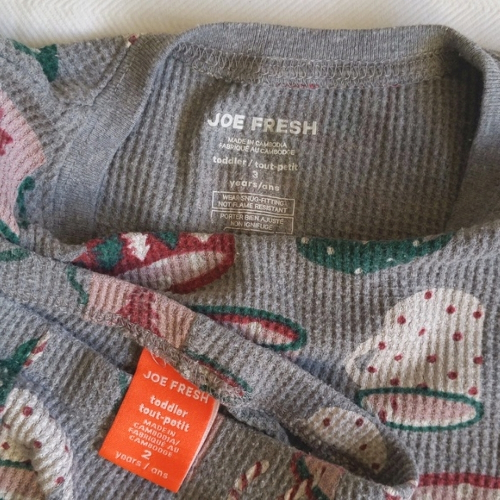joe fresh hot cocoa thermal waffle knit pajamas matching set 2-3 yrs toddler - Picture 4 of 8